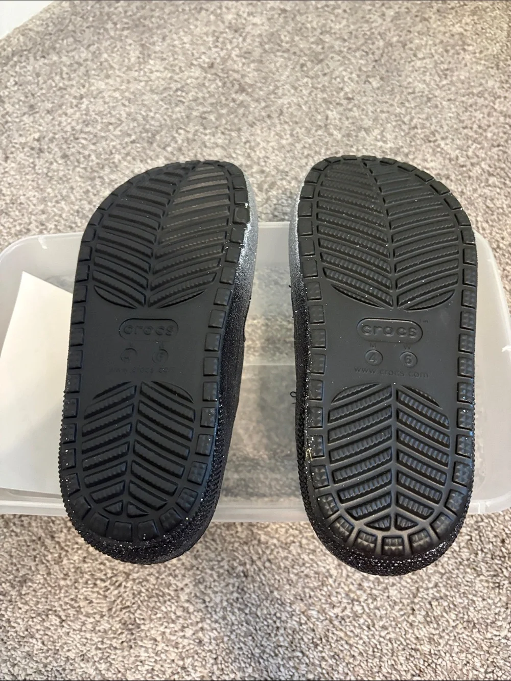 CROCS Kids Glitter Slide Sandals in Silver and Black